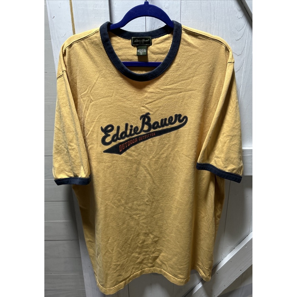Vintage Eddie Bauer Outdoor Outfitters Ringer T-Shirt Men's Size Tall XL Yellow
